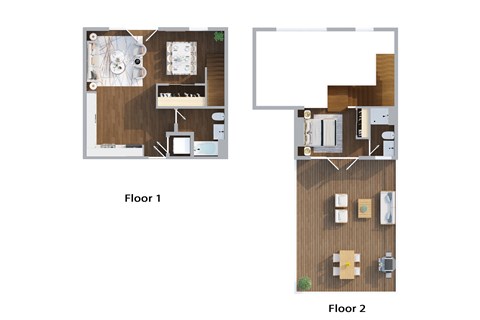 Floor plan for 1 bed, 2 baths, 872 sqft
